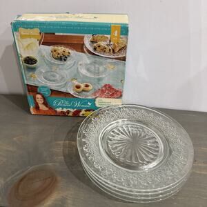 Pioneer Woman Cassie Plate Set Clear Embossed Glass Appetizer Dessert 6.25"